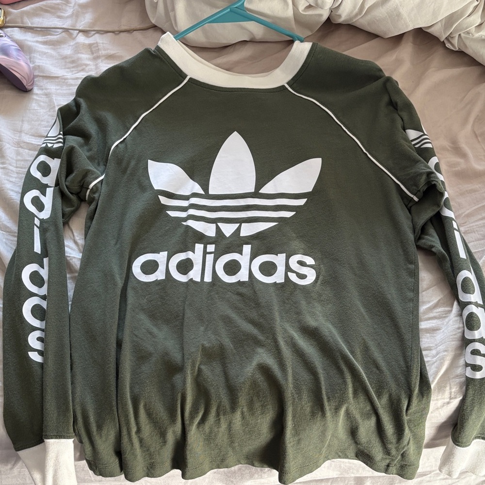Adidas Olive Crewneck with White Trefoil